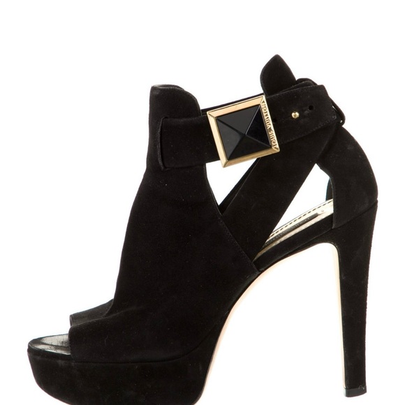 Louis Vhitton Suede Elegant T-strap Black High Heel Ankle Boots - Picture 2 of 6